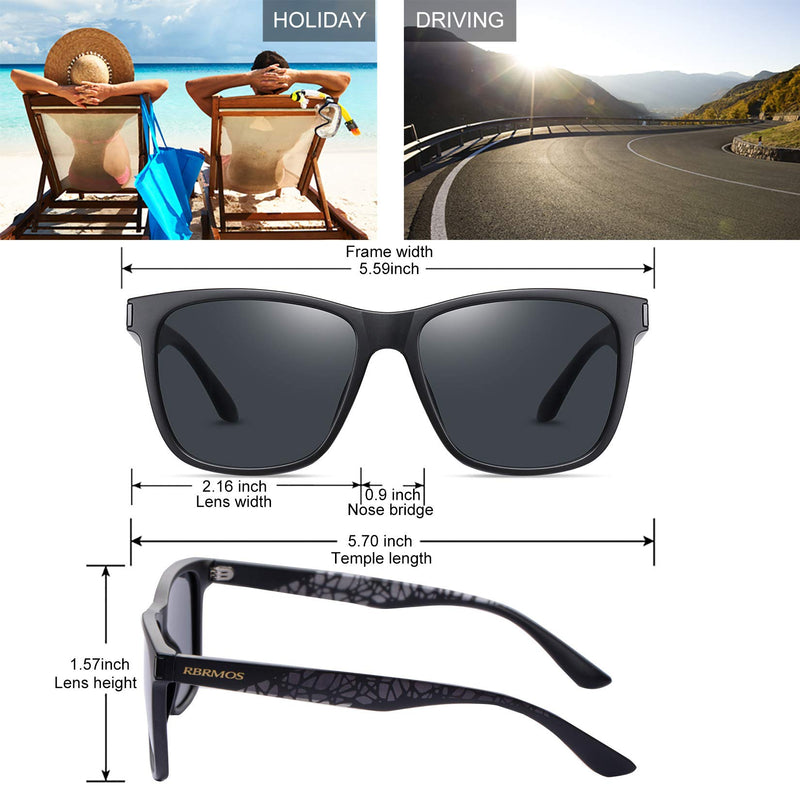[Australia] - RBRMOS Retro Polarized Sunglasses for Men and Women New Square Unisex Driving Sun Glasses 100% UV Protection Black Black Black Frame-black Lens 