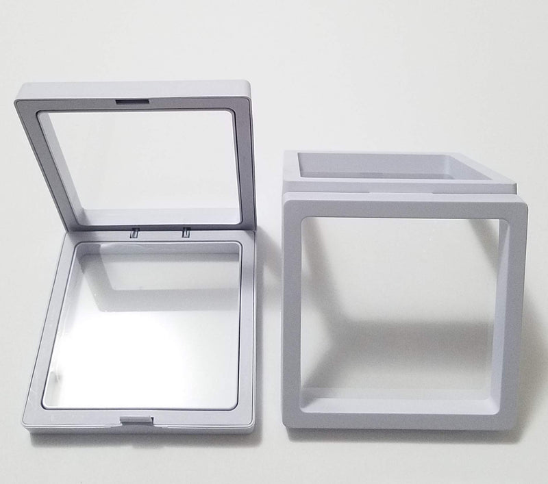 [Australia] - JM Pack of 2 Transparent 3D Floating Frame Display Holder/Box/Frames for Challenge Coins, AA Medallions, Antique, Jewelry, Gift, White 3.5 x 3.5 x 0.75 Inches 