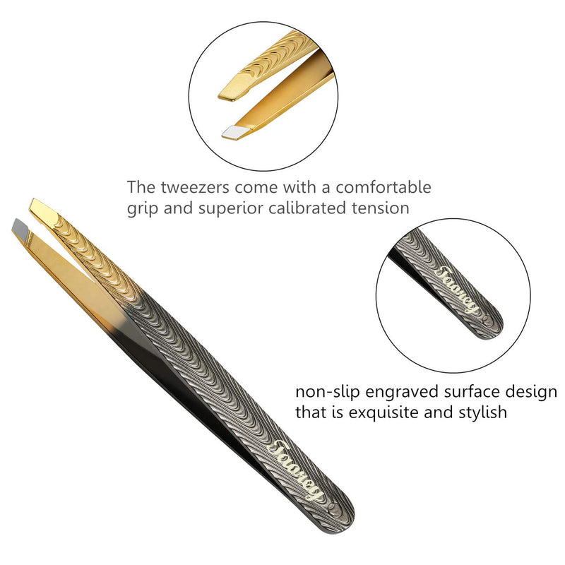 [Australia] - Taorey Slant Tip Tweezers Stainless Steel Precision Eyebrow Tweezers Set for Women Hair Removal Makeup Tools, 2 PCS 