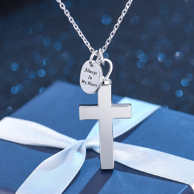 [Australia] - BEILIN S925 Sterling Silver Cross Urn Necklace - Always In My Heart Cross Cremation Jewelry for ashes 