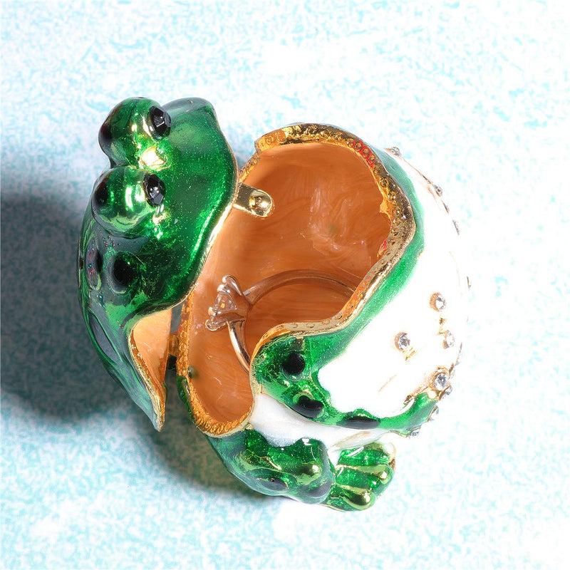 [Australia] - Waltz&F Round Frog Hinged Trinket Box Bejeweled Hand-Painted Ring Holder Animal Collectible Figurine Decoration 