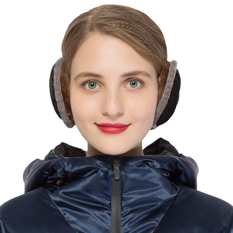 [Australia] - Surblue Unisex Warm Knit Earmuffs Ladies Outdoor Cashmere Winter Pure Color Fur Earwarmer A-ablack 