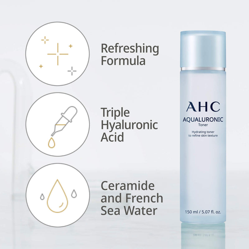 [Australia] - AHC Toner for Face Aqualauronic Hydrating Skin for Dehydrated Skin Triple Hyaluronic Acid Korean Skincare 5.07 oz 