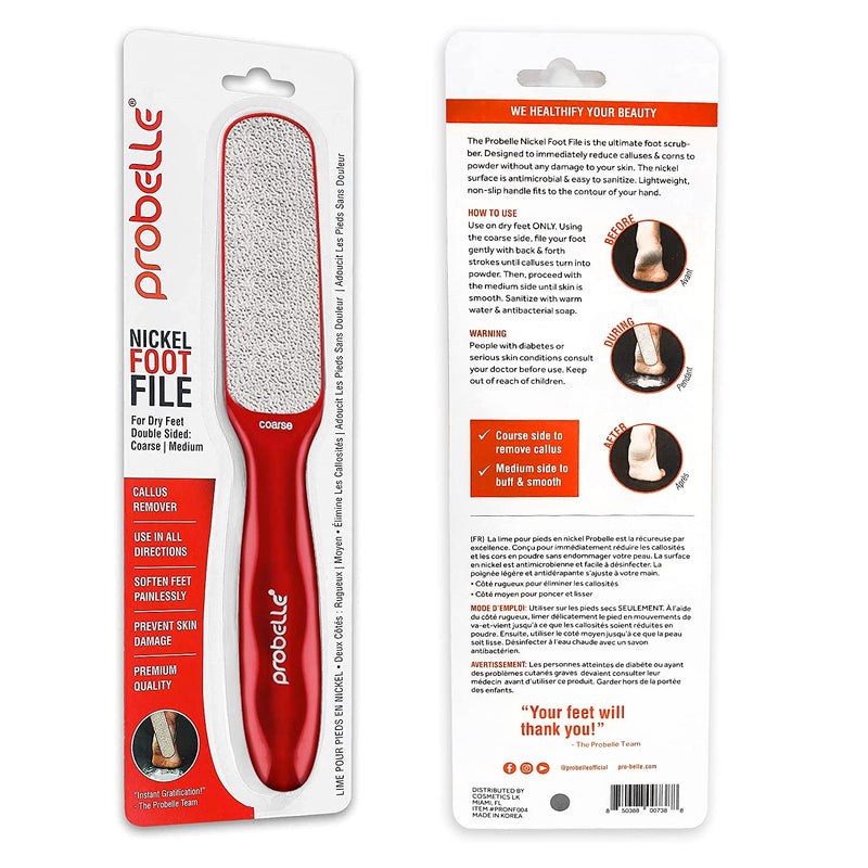 [Australia] - Probelle Double Sided Multidirectional Nickel Foot File Callus Remover - Immediately Reduces calluses and Corns to Powder for Instant Results, Safe Tool (Red) Red 