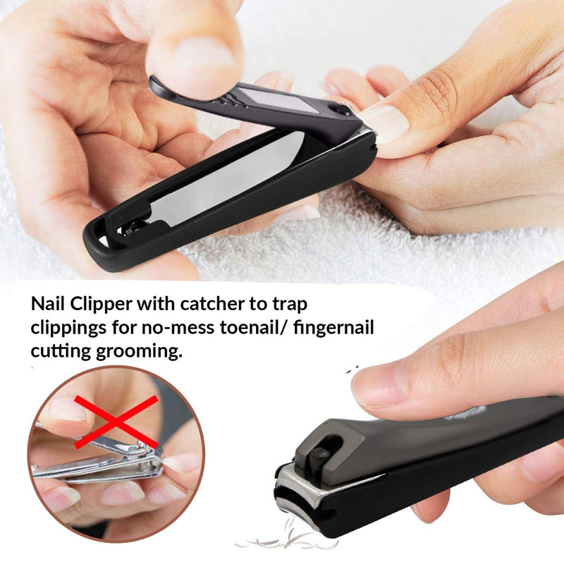 [Australia] - Nail Clippers Set - Professional Stainless Steel Fingernail & Toenail Clippers with Nail Catcher - Curved Edge Design & Rust Proof Nail Cutter for Thick Nails 