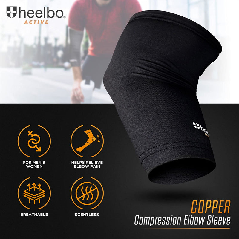 [Australia] - Heelbo Elbow Sleeve and Elbow Compression Sleeve with Copper Infused Fibers and Breathable Fabric for Tendonitis, Golfers Weight Lifting, Tennis Elbow or Arthritis for Men and Women, Black, Large Large (Pack of 1) 