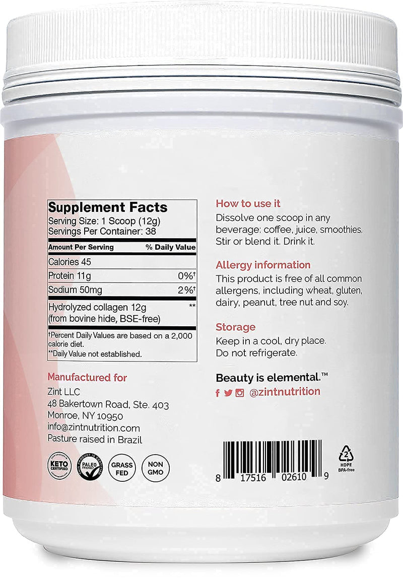 [Australia] - Zint Collagen Peptides Powder (16 Ounce): Anti Aging Hydrolyzed Collagen Protein Powder Beauty Supplement - Skin, Hair, Nails 1 Pound Tub (Pack of 1) 