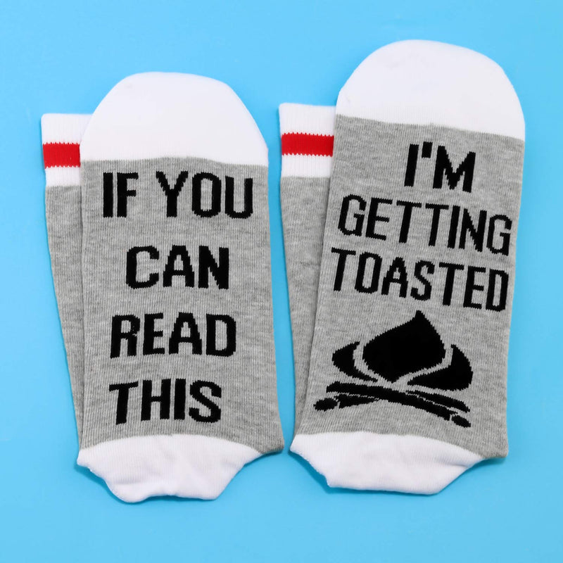 [Australia] - PYOUL 1 Pair Camping Socks Camper Gift If You Can Read This I'm Getting Toasted Socks Outdoor Lover Gift Getting Toasted 1 Pair 