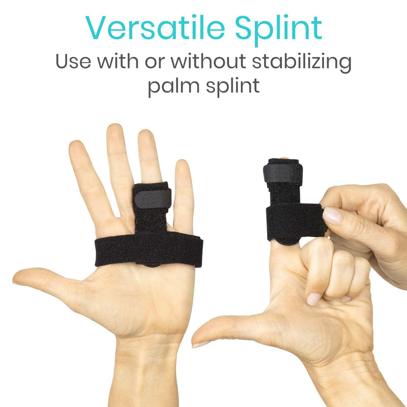 [Australia] - Vive Trigger Finger Splint Brace - Middle, Pinky, Pointer, Ring and Thumb Support - Palm Strap Included - Straighten Curved or Broken Fingers - Adjustable, Breathable Fit - Aluminum Pain Relief Guard Black 