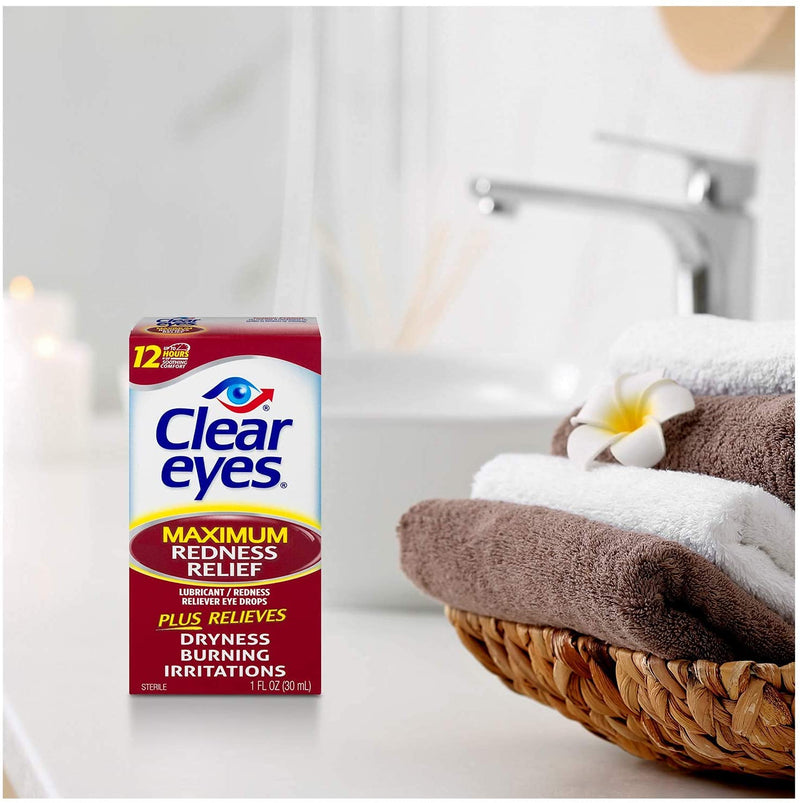 [Australia] - Clear Eyes | Maximum Redness Relief Eye Drops | Up to 12 Hours of Soothing Comfort | 1 oz | Pack of 4 