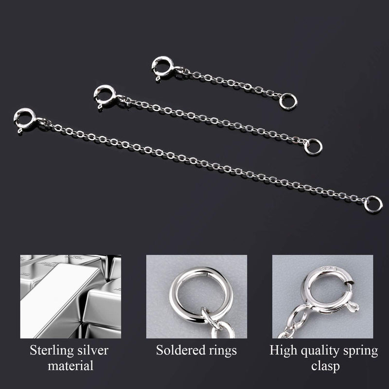 [Australia] - 3 Pcs Sterling Silver Necklace Extenders | Durable Strong Removable Extension for Necklace Bracelet Anklet Jewelry Extension for Women Circle(1 2 3inch) 