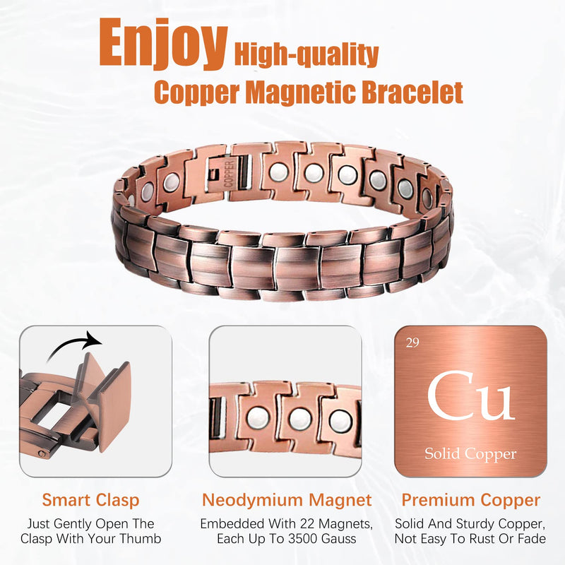 [Australia] - Jeracol Magnetic Bracelet for Men Solid Copper Magnetic Bracelets with Strong Magnets Wristband Adjustable Magnetic Brazaletes with Remove Tool & Jewellry Gift Box A-Copper 