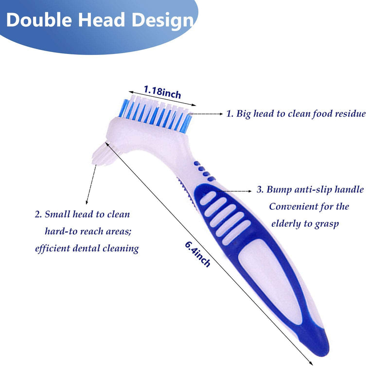 [Australia] - Premium Denture Cleaning Brush Set with Multi-Layered Bristles & Ergonomic Rubber Handle, Portable Denture Double Sided Brush for False Teeth Cleaning, 3 Pieces (Blue, Orange, Purple) 