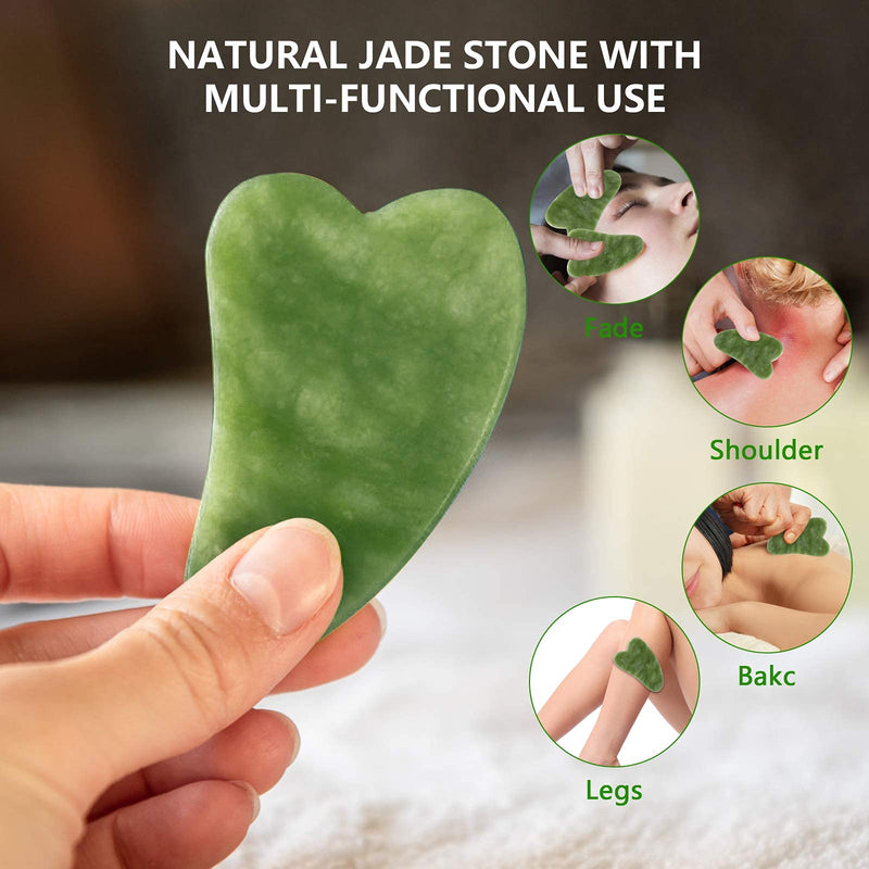 [Australia] - Deciniee Jade Roller and Gua Sha Set - Beauty Face Roller Massager & Guasha Tool for Face, Eye, Neck, Body - 2 in 1 Skin Care Gua Sha Massage Tools, Muscle Releaxing and Relieve Wrinkles Green 