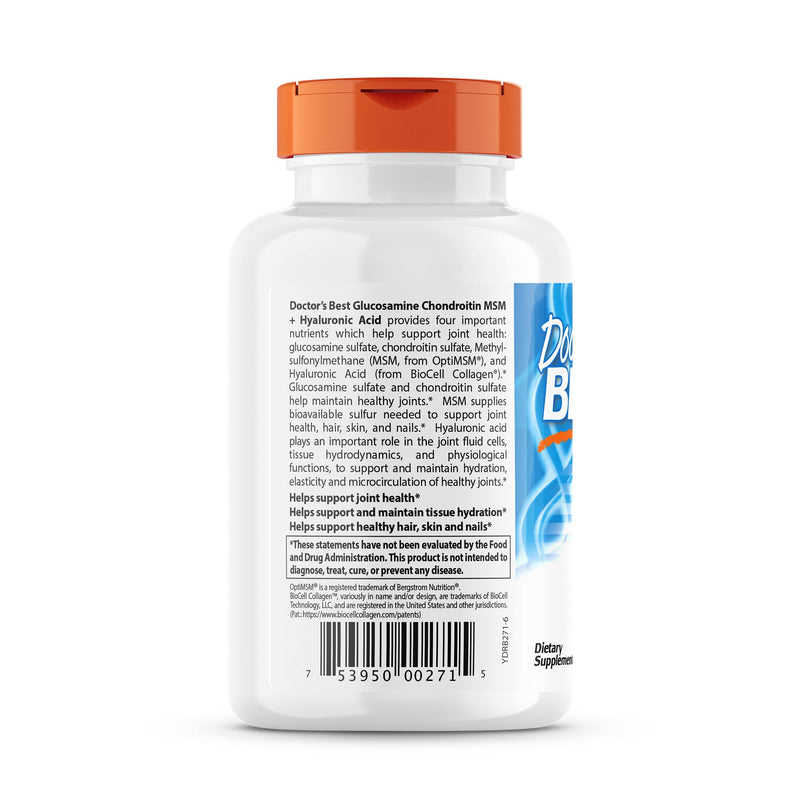 [Australia] - Doctor's Best Glucosamine Chondroitin MSM + Hyaluronic Acid with OptiMSM Featuring Biocell Collagen, Joint Support, Non-GMO, Gluten Free, Soy Free, 150 Caps 