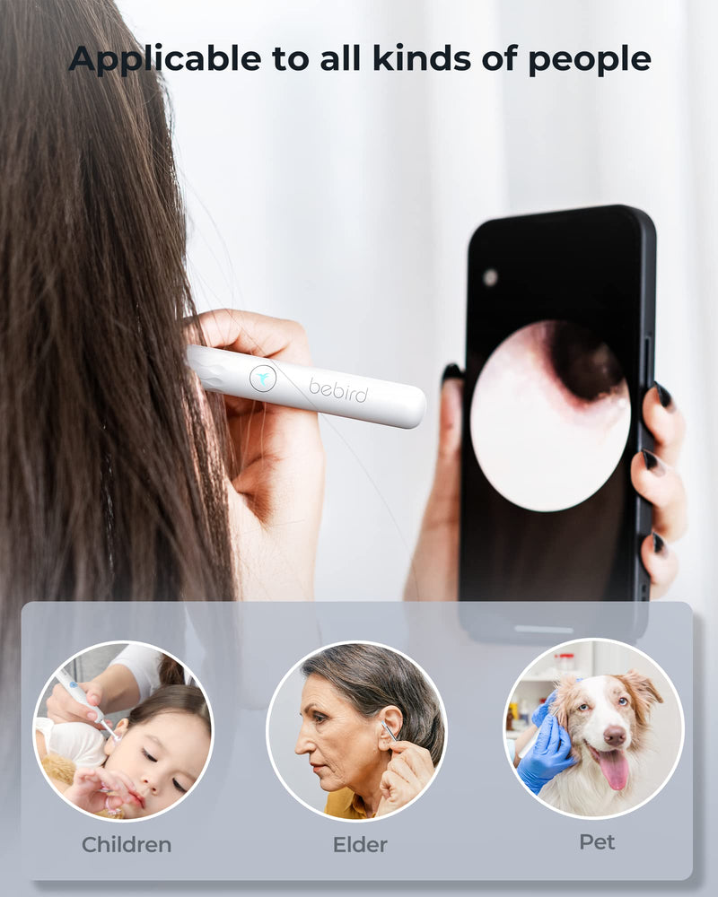 [Australia] - BEBIRD® R3 Ear Wax Removal Cleaner,0.15inch 1080P HD Ear Camera Lens with 6 LED Lights Intelligent Otoscope for iPhone, Android Phone(White) White 