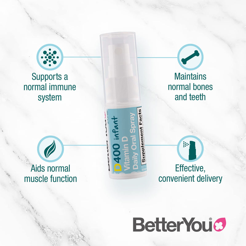 [Australia] - BetterYou Infant Vitamin D Daily Oral Spray | 400 IU (10UG) of Vitamin D3 | Oral Vitamin D Supplement to Support Infant Development | Birth to 3 years | 15ml (100 Sprays) 