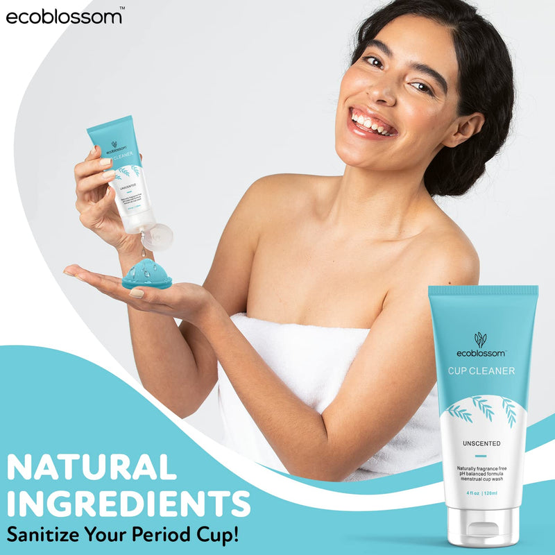 [Australia] - Ecoblossom Menstrual Cup Cleaner - Unscented Foaming Sterilizer Wash for Silicone Period discs - Wipes Clean, Organic Ingredients, Natural, pH-Balanced - 5oz 