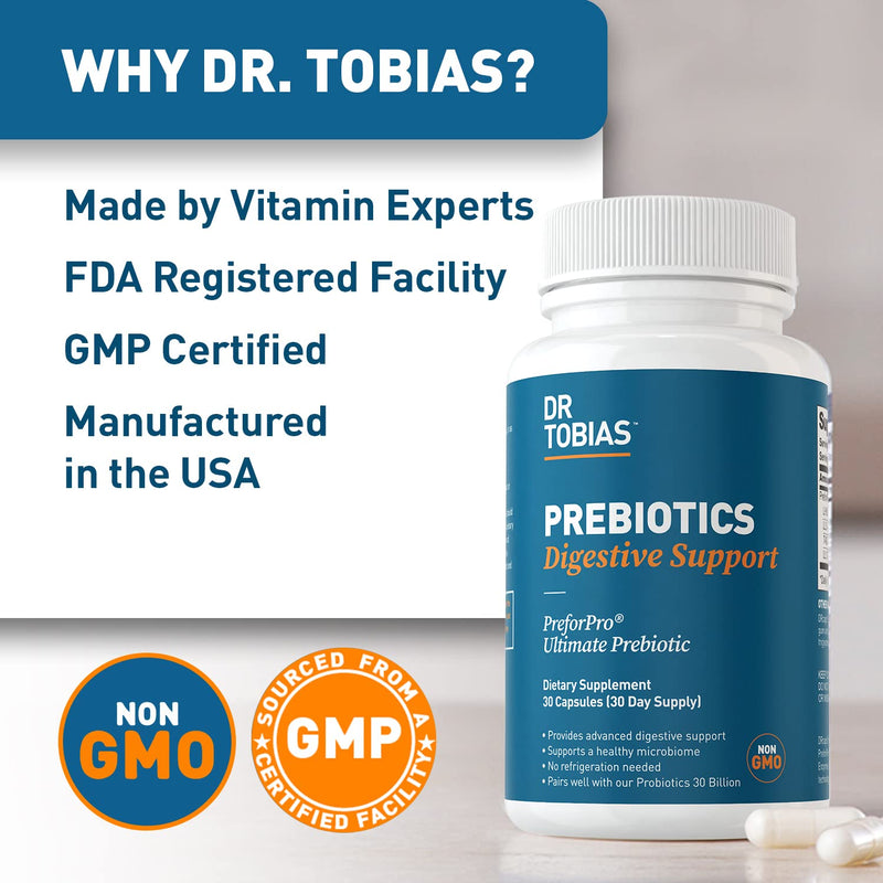 [Australia] - Dr. Tobias Prebiotics – Helps Support Digestion & Gut Health, Boost Immune System & Feed Good Probiotic Bacteria – Vegan & Non-GMO Dietary Fiber Supplement – 1 Daily, 30 Capsules 30 Count (Pack of 1) 