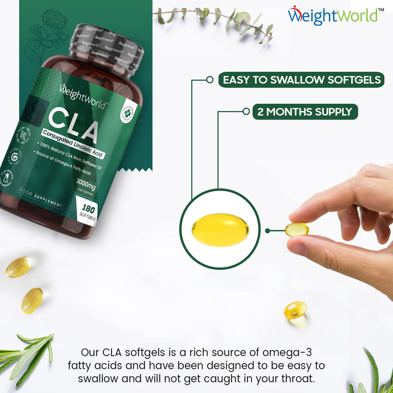[Australia] - CLA Supplement 3000mg - 180 High Strength CLA Softgels (2 Months Supply) - Conjugated Linoleic Acid - Pure Safflower Oil Capsules - Pre Workout & Weight Management Supplement for Men & Women 