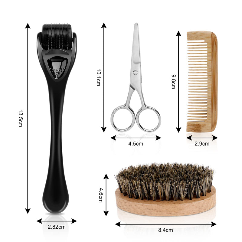 [Australia] - URAQT Beard Growth Kit, 6 Piece Beard Grooming Tools, Beard Derma Roller (0.5mm,1mm,1.5mm), Titanium Microneedle Beard Roller with Beard Brush Beard Scissors Comb for Men Beard Rapid Growth 6PCS 