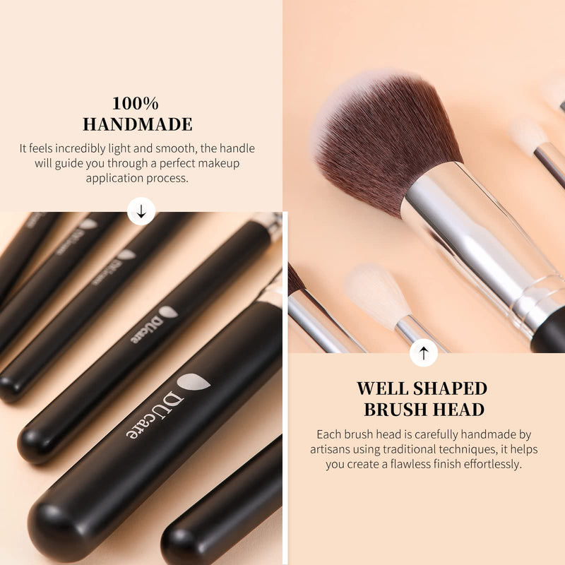[Australia] - DUcare Travel Makeup Brushes 15pcs Professional Cosmetic Brushes Foundation Powder Contour Blush Eye Brush Gift Sets With Luxury Cosmetic Bag for Journey Carry black 