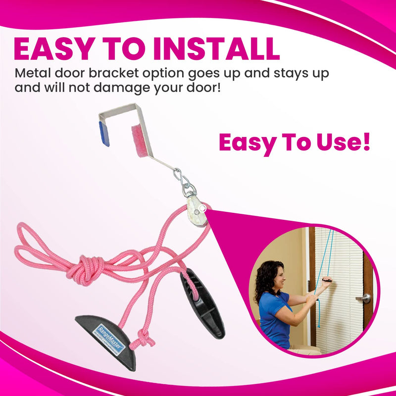 [Australia] - RangeMaster PinkRanger Shoulder Pulley with Patient Guide │ Aids Recovery and Rehabilitation │ Helps Enhance Pain Free Range of Motion │ Adjustable, Metal Bracket Door Attachment Pink 