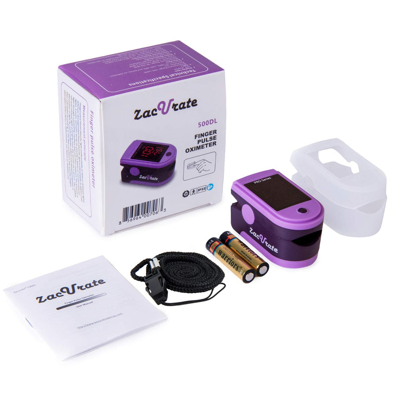 [Australia] - Zacurate Pro Series 500DL Fingertip Pulse Oximeter Blood Oxygen Saturation Monitor with Silicon Cover, Batteries and Lanyard (Mystic Purple) 