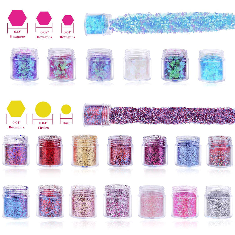 [Australia] - 200g Festival Glitter, Cridoz 20 Colors Eye Face Hair Glitter for Body Chunky Craft Glitter Makeup Cosmetic Face Painting Nails Art 