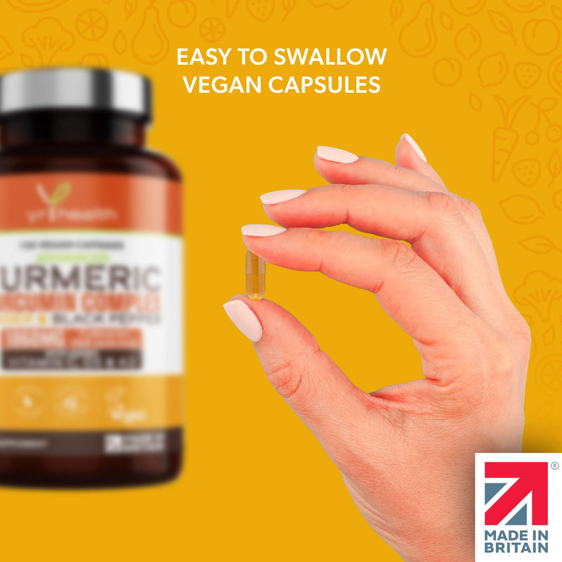 [Australia] - Turmeric Capsules High Strength 1860mg with Black Pepper, Ginger, Vitamin C & D for Immune System & Joints Plus K2 Mk7 - 120 Vegan Capsules Premium Turmeric Curcumin – Made in The UK by YrHealth 