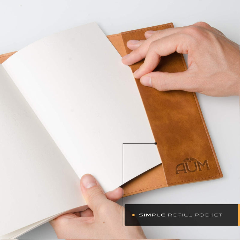 [Australia] - Aum Refillable Journal for Life - Small Leather Pocket Journal (15x11cm) A6 Notebook with 164 Ruled, Eco Friendly Pages (Aum Journals A6 Classics - Tan Journal) 