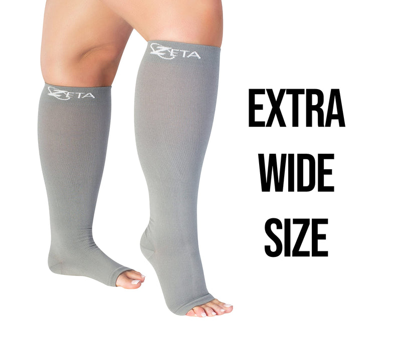 [Australia] - Zeta Socks Open Toe XXXL 26 Inch Wide Calf Plus Size Compression (1 Pair) Gray 