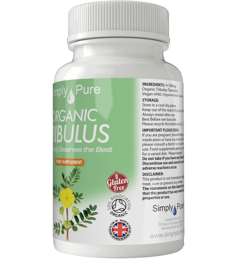 [Australia] - Simply Pure Organic Tribulus Capsules x 90, (500mg), 100% Natural Soil Association Certified, Gluten Free, GM Free and Vegan. 