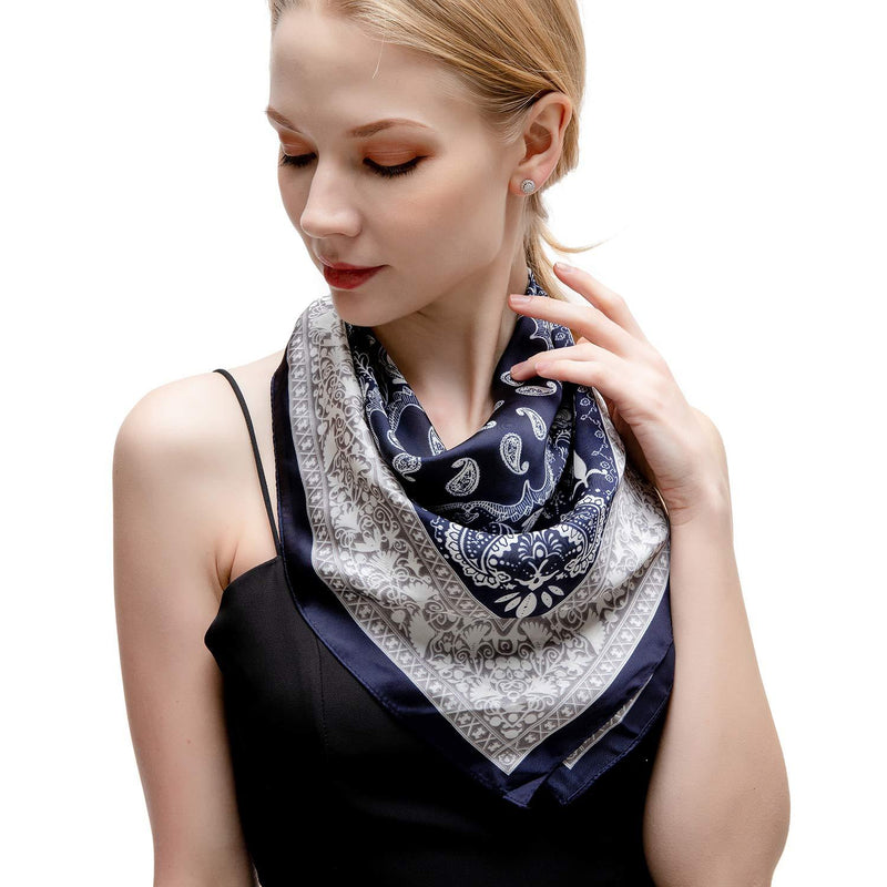 [Australia] - RIIQIICHY Women's 70cm Like Silk Satin Square Floral Print Hair Head Small Scarf Neckerchief A-21 