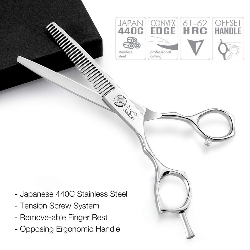 [Australia] - JASON 6 Inch Lefty Barber Thinning Shears for Hair Cutting Professional 30 Teeth Salon Blending Scissors Hairdressing Scissor JP 440C Texturizing Shears for Men Women Blender 