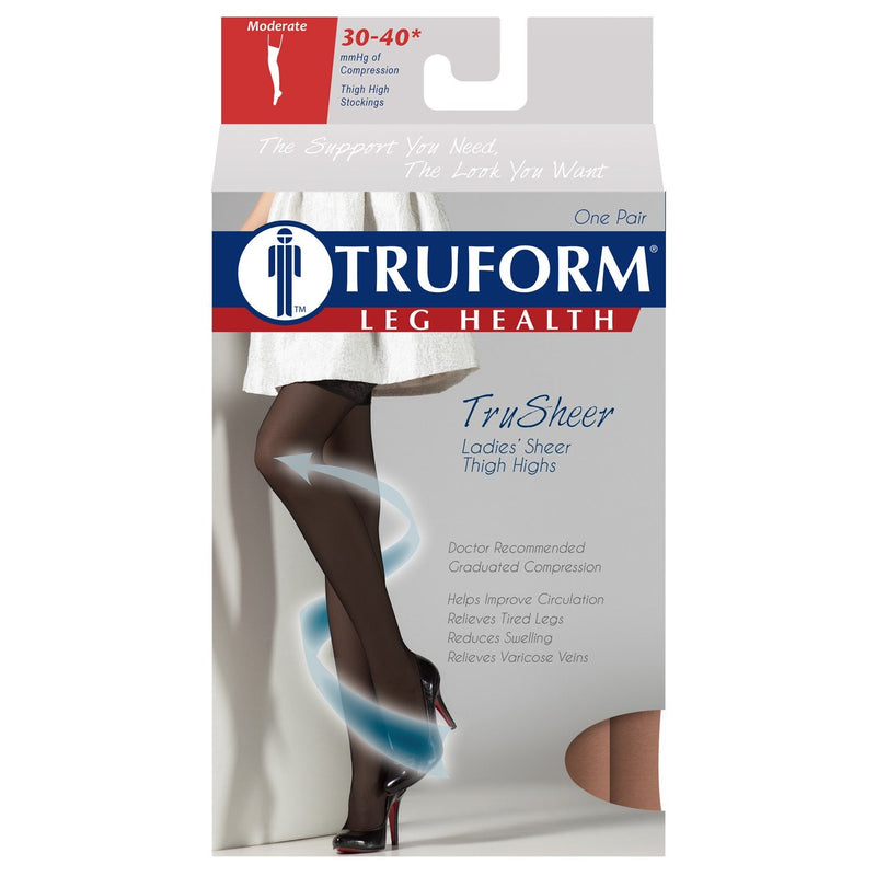 [Australia] - Truform Sheer Compression Stockings, 30-40 mmHg, Women's Thigh High Length, 30 Denier, Taupe, X-Large X-Large (1 Pair) 