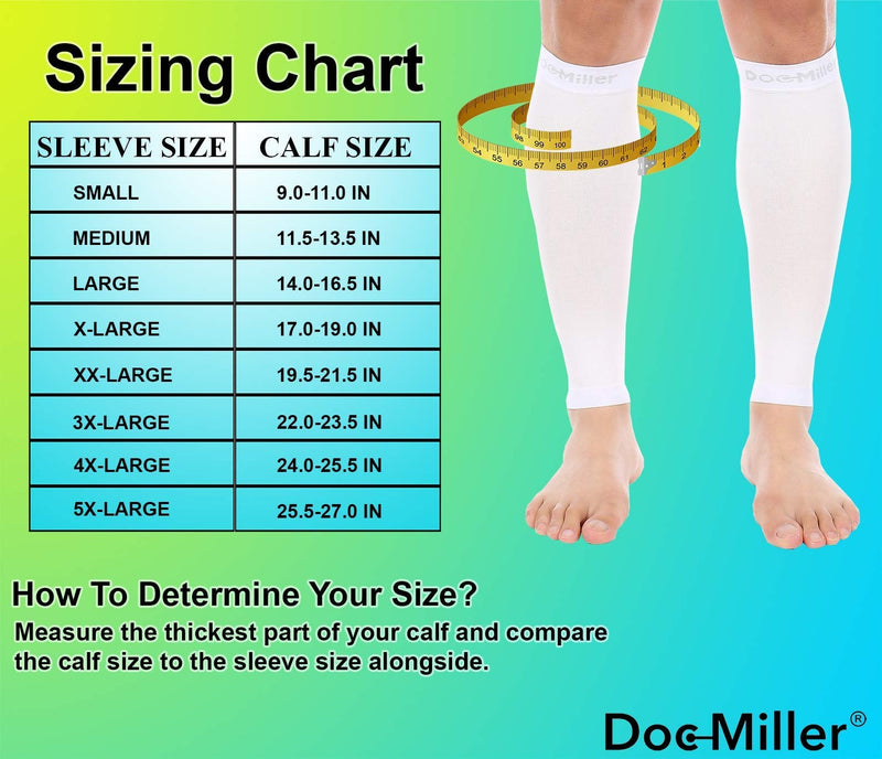 [Australia] - Doc Miller Calf Compression Sleeve Men and Women - 20-30mmHg Shin Splint Compression Sleeve Recover Varicose Veins, Torn Calf and Pain Relief - 1 Pair Calf Sleeves White Color - Large Size 