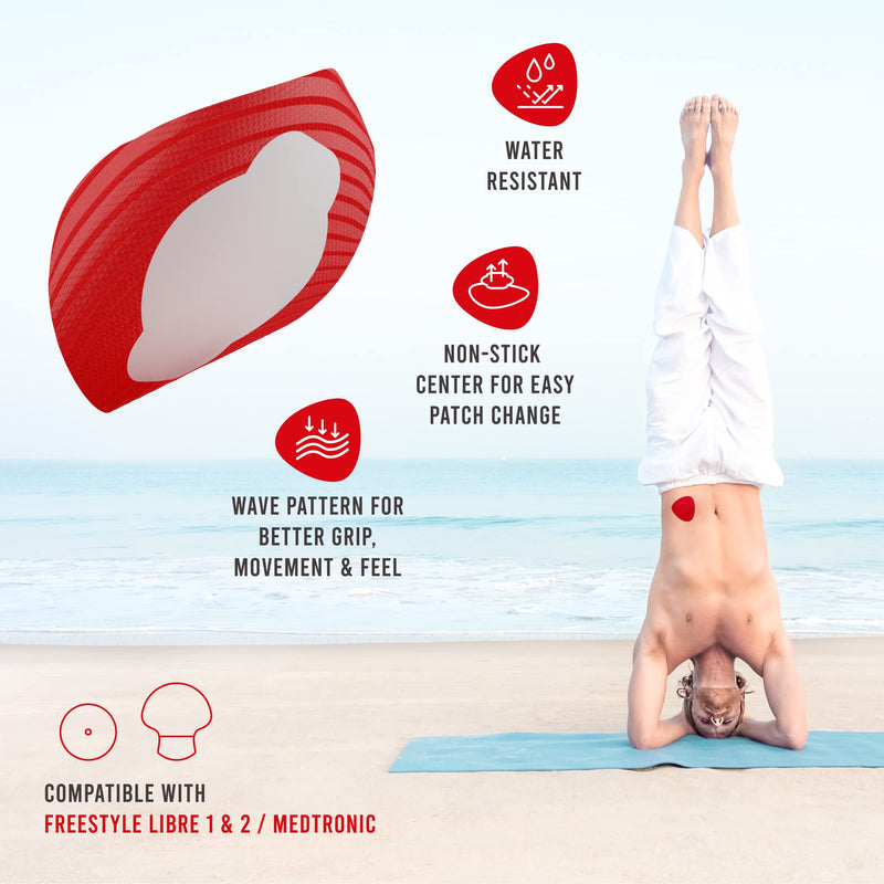 [Australia] - Not Just A Patch CGM Sensor Patches for Freestyle Libre and Medtronic Sensors (20 Pack) - Water Resistant & Durable for 10-14 Days - Pre-Cut Freestyle Libre 2 Sensor Covers in Red 