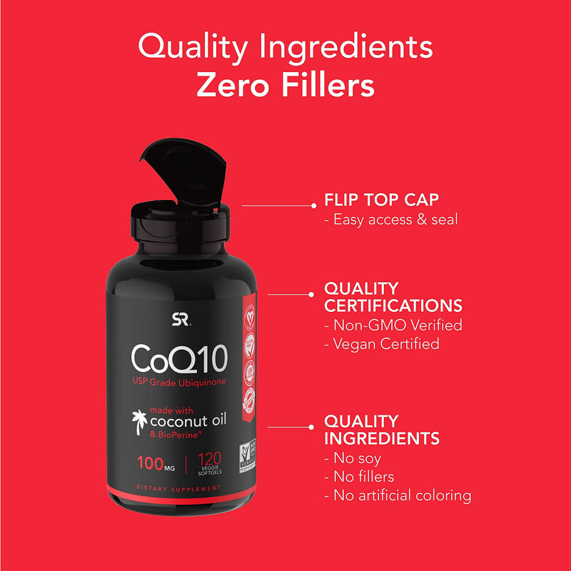 [Australia] - CoQ10 100mg Enhanced with Coconut Oil & Bioperine (Black Pepper) for Better Absorption | Vegan Certified and Non-GMO Verified (120 Veggie Softgels) 120 Count (Pack of 1) 