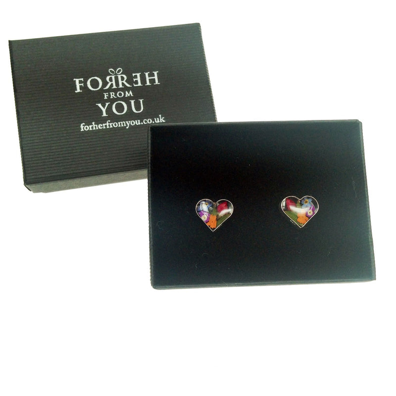 [Australia] - Sterling Silver Heart Stud Earrings Made With A Mix Of Real Flowers … 