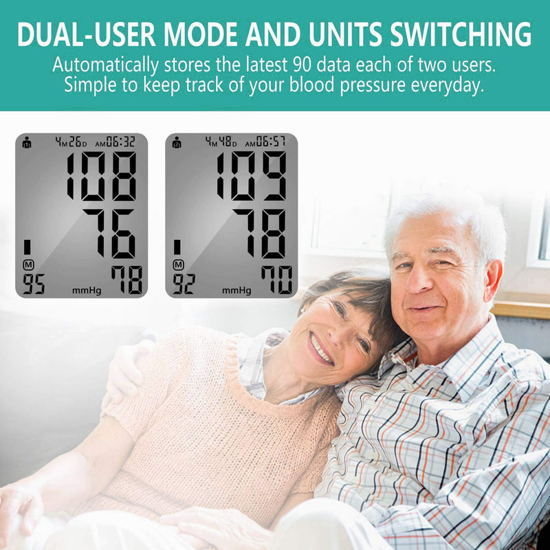 [Australia] - Blood Pressure Monitor Cuffs for Home Use, Upper Arm Digital BP Monitor with Large Cuff 8.66-16.5", 2 Users 180 Memory with Date & Time, Irregular Heart Rate Indication, with DC Adapter 