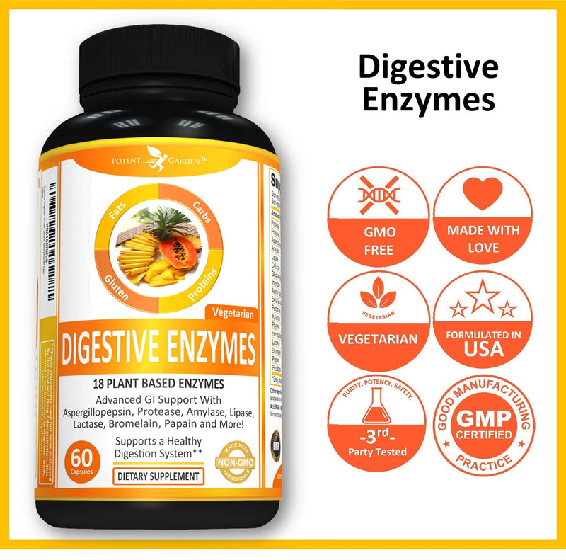 [Australia] - Digestive Enzymes 18 Plant Based Enzyme Supplements - amylase lipase bromelain Supplement, Protease, lactase Enzyme & Other Enzymes Supporting Healthy Digestion & Nutrient Absorption 60 Caps 