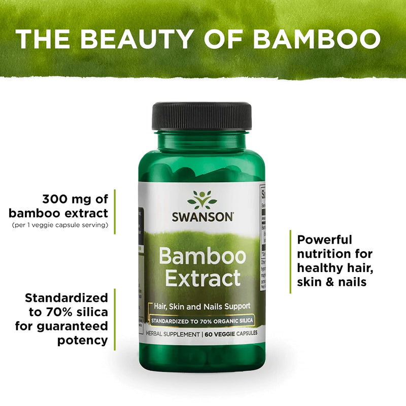 [Australia] - Swanson Bamboo Extract for Hair and Nails Silica Supplement Supports Collagen 300 mg 60 Veggie Capsules 1 