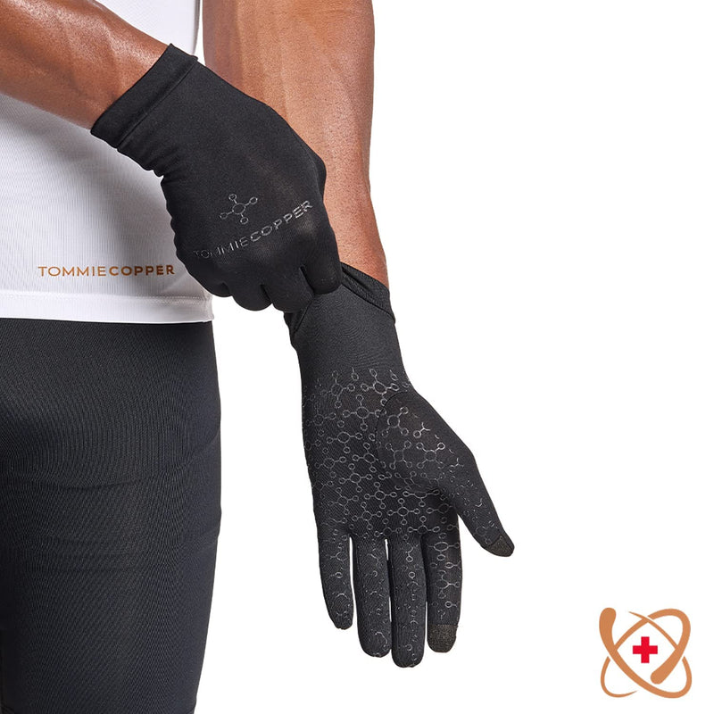 [Australia] - Tommie Copper Unisex Core Compression Infrared Full Finger Gloves Large 