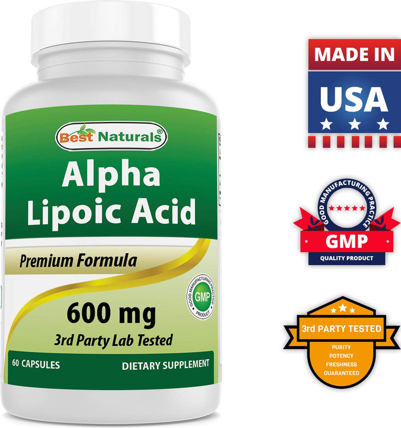 [Australia] - Best Naturals Alpha Lipoic Acid 600 mg 60 Capsules - ALA Powerful Antioxidant (60 Count (Pack of 1)) 60 Count (Pack of 1) 