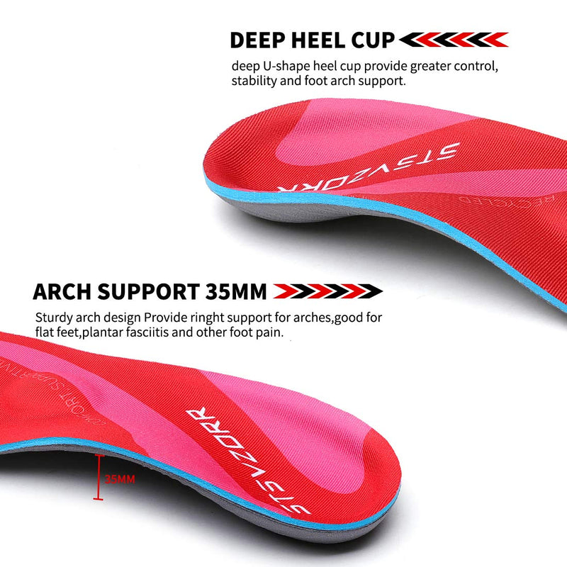 [Australia] - Plantar Fasciitis Arch Support Inserts Flat Foot Insoles Sports Running Hiking Shock Absorbing Men's and Women's Insoles MEN (4-4 1/2) | WOMEN (6-6 1/2) --230MM-9.05" Fiery Red 