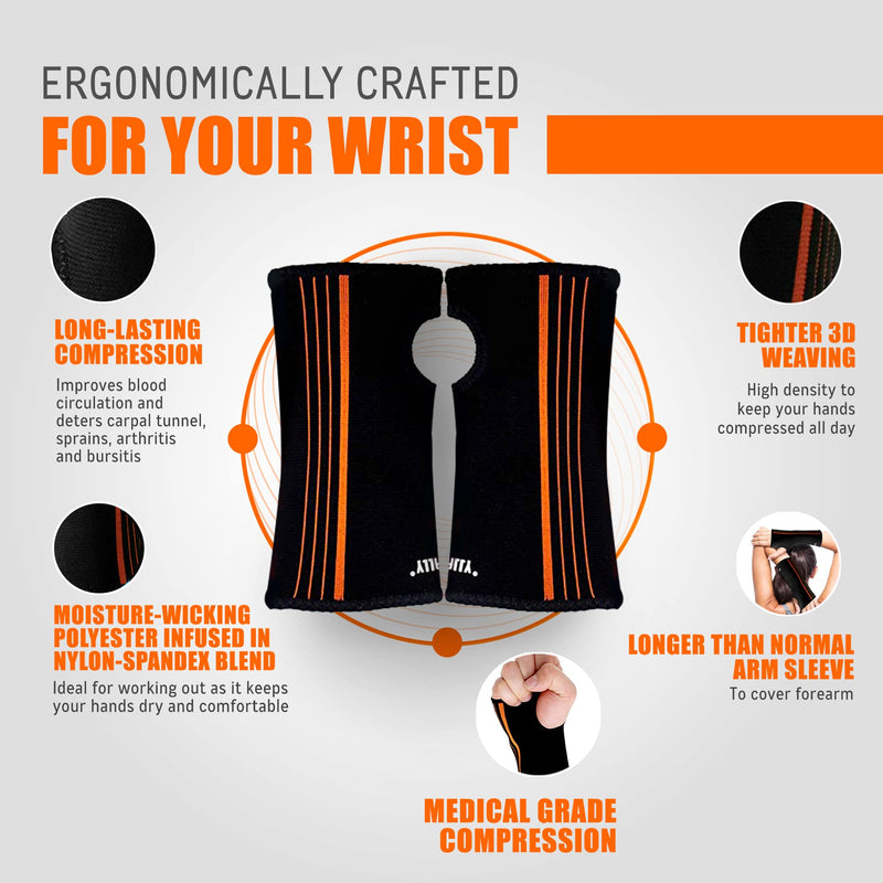 [Australia] - NeoAlly Wrist and Forearm Compression Sleeve, Support Brace for Carpal Tunnel, Arthritis, Tendonitis, Bursitis and Wrist Sprain, Small, 2-Pack Small (Pack of 2) 