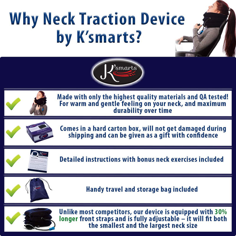 [Australia] - Pinched Nerve Neck Stretcher Cervical Traction Device for Home Pain Treatment | Inflatable Spinal Decompression Collar Unit Muscle Strain Injury Relief | Herniated Disc Problems Remedy Kit (Blue) Blue 