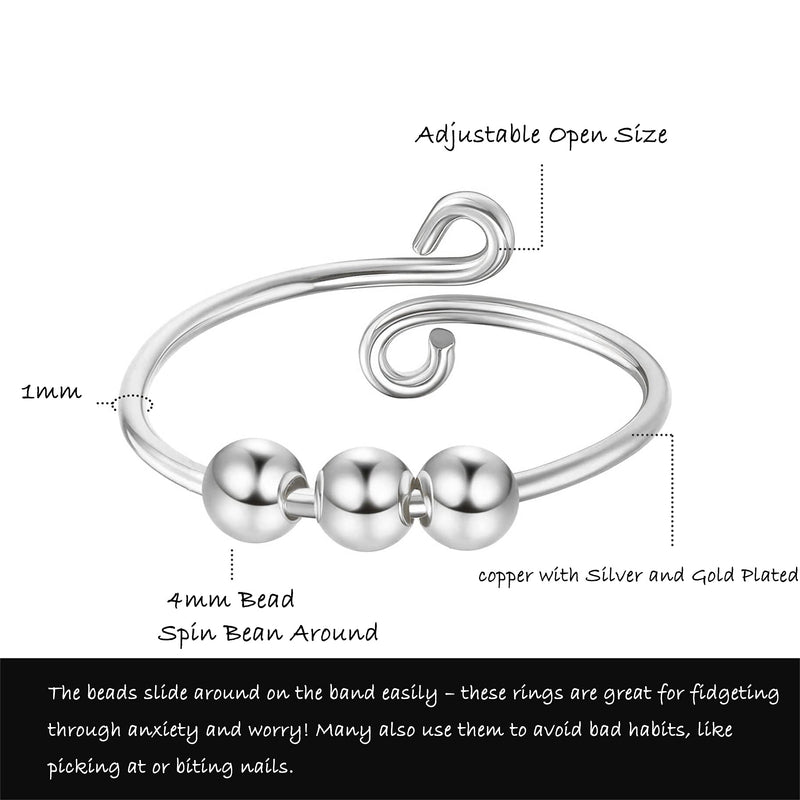 [Australia] - Anxiety Ring for Women Girls,18K Gold Real Silver Plated Adjustable Bean Ring Gifts Jewelry Matching Promise Gold-Bluebean 