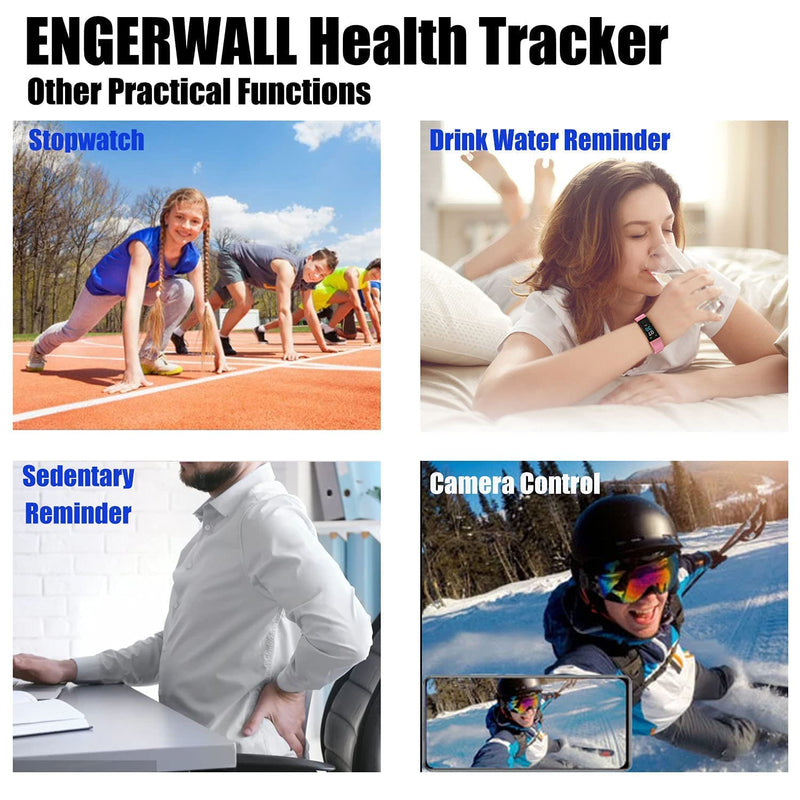 [Australia] - ENGERWALL Fitness Tracker with Step Counter /Calories /Stopwatch, Activity Tracker with Heart Rate Monitor, IP68, Health Tracker with Sleep Tracker, Smartwatch, Pedometer Watch for Women Men Kids Pink 